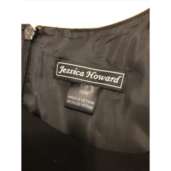 Jessica Howard Women 16W Black Sleeveless Sheath Dress Layered Look Elegant Midi - Picture 7 of 9